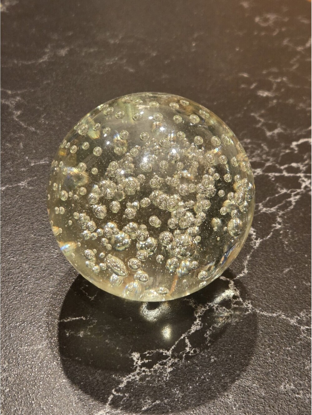 Vintage Paperweight Clear Art Glass Controlled Bubbles Round 3 1/2” Decor Sphere